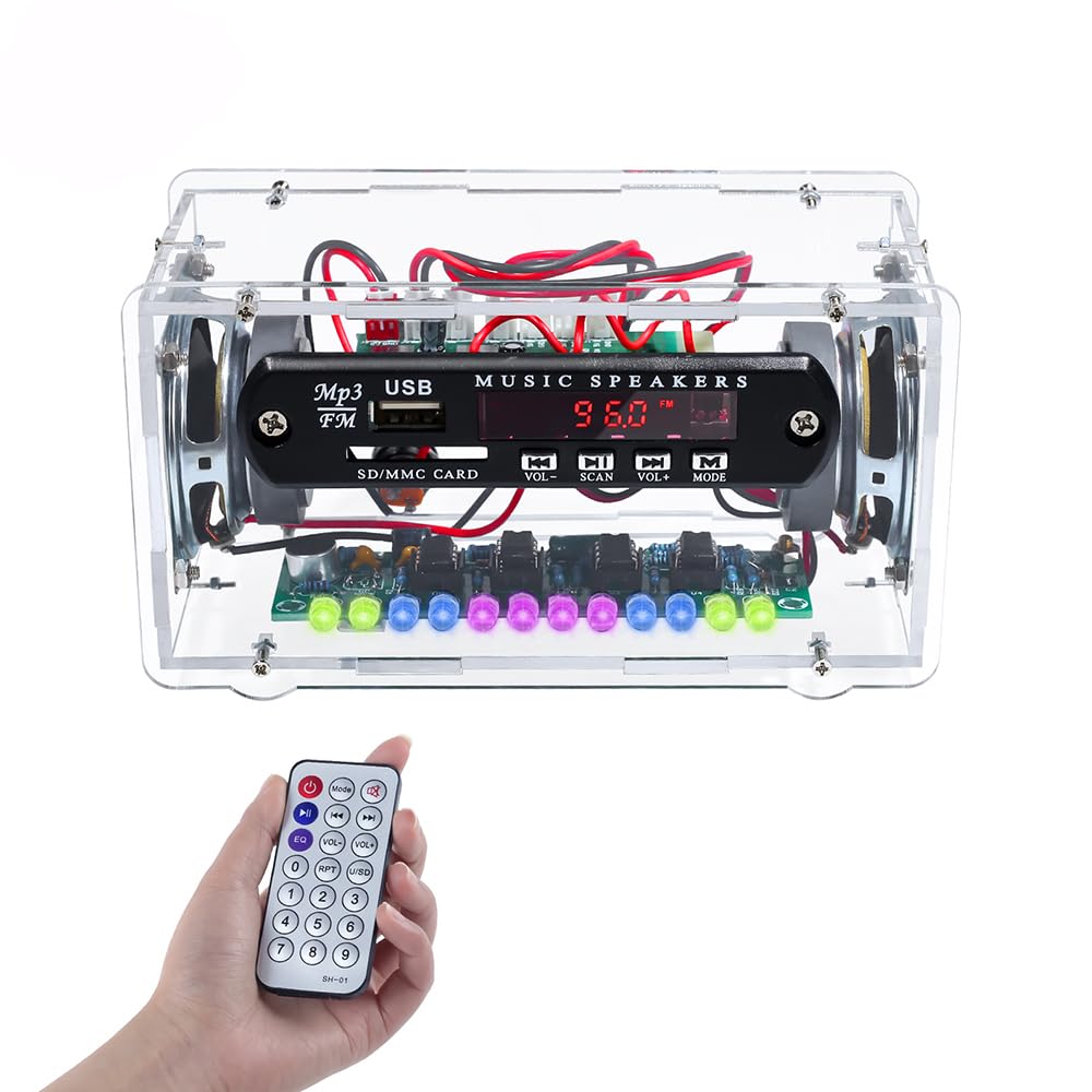 PEMENOL DIY Bluetooth Speaker and FM Radio Soldering Kit, 3W+3W Stereo with LED Music Beat Effect, Complete Electronics Project with Components PCB and Enclosure for Beginners and STEM Learning