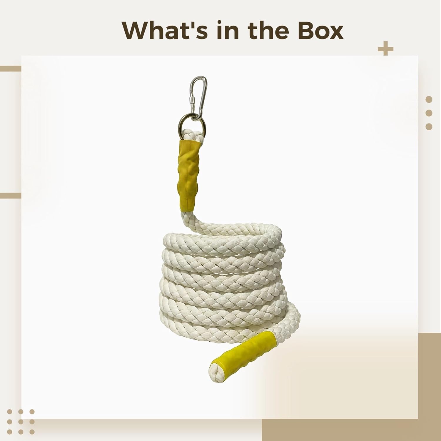 1.18 in / 3 Cm Diameter Outdoor Climbing Rope for Intense Workout Training, Heavy-Duty Exercise at Home Gym, Includes Metal Carabiner and Non-Slip Grips, Total Length 118.1 in / 300 Cm