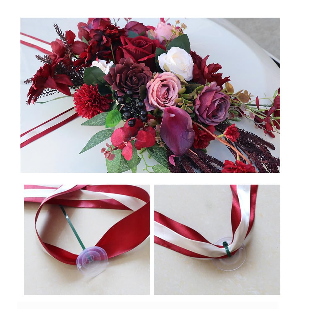 Autogirlande Hochzeit Autoschmuck Set Hochzeitsauto Dekorationsset Auto Motorhaube Deko Rückspiegel Und Türknauf Autoschleifen Car Wedding Girlande Blumenschmuck Auto Hochzeit Grün