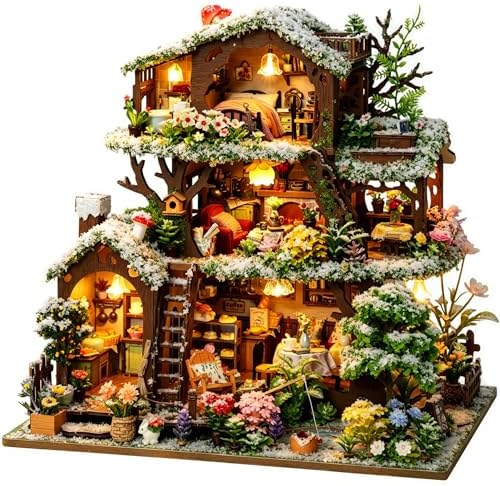 RHZN DIY Miniature House Kit for Adults Mini House Snow Tree Hous...