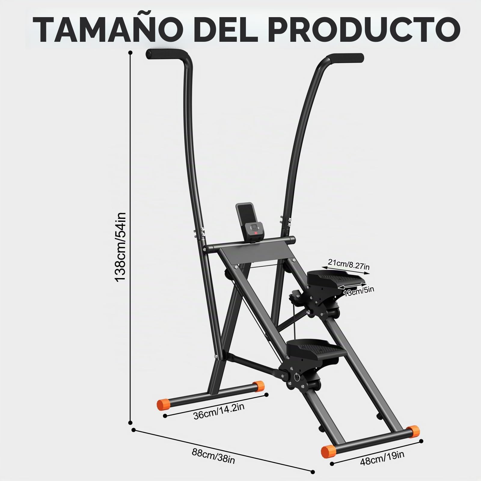 Máquina de escalada, stepper para el hogar, entrenador elíptico, escaleras plegable con monitor LCD, manillar, pedales ajustables, soporte para teléfono, para el hogar, la oficina, ejercicio
