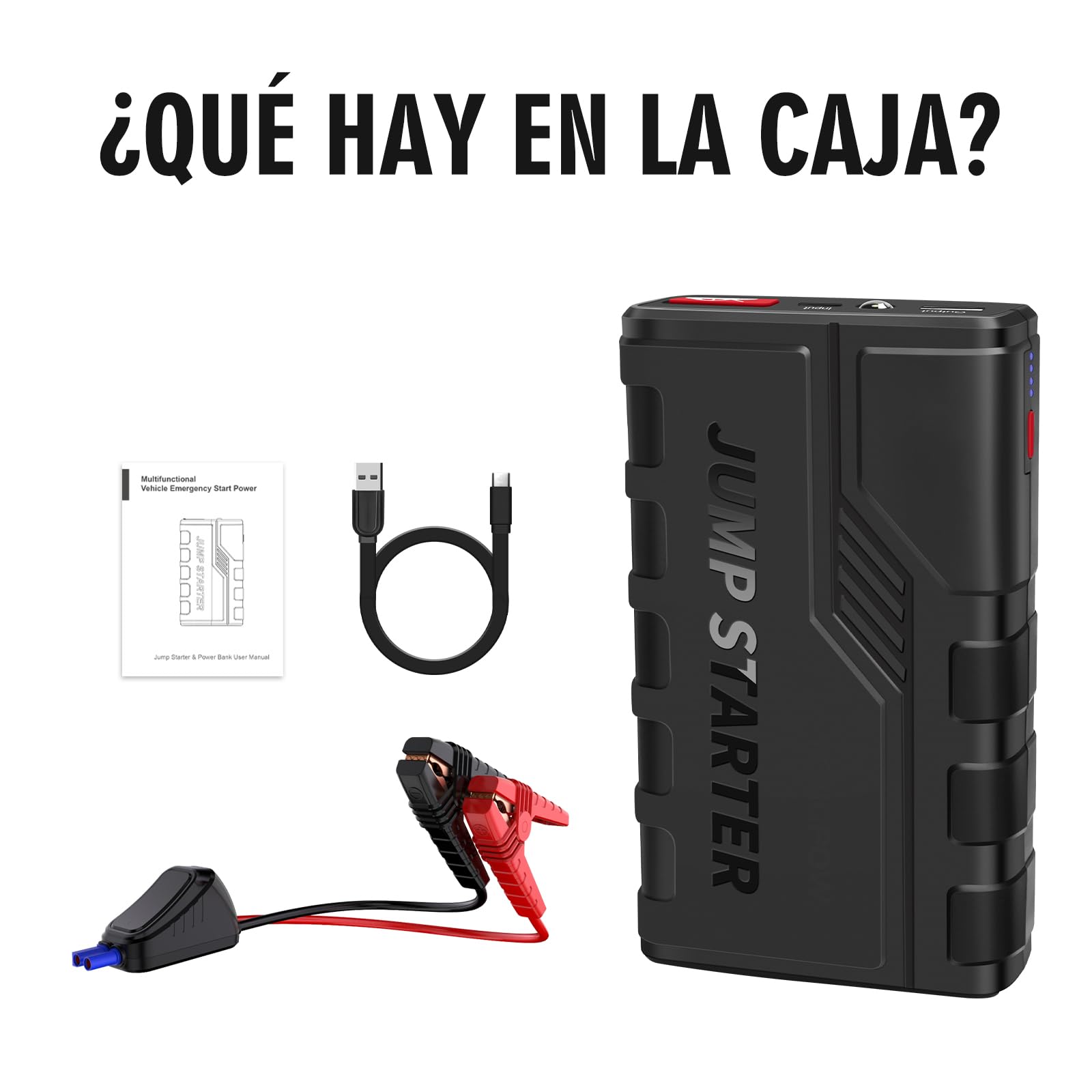 Arrancador de Baterias de Coche,1500 A Arrancador de Coches Portatil para Motor 7.0 L Gasolina o 5.5 L Diesel con Pinzas Bateria Coche, 12 V Booster con Carga rápida USB y Linterna LED de Emergencia
