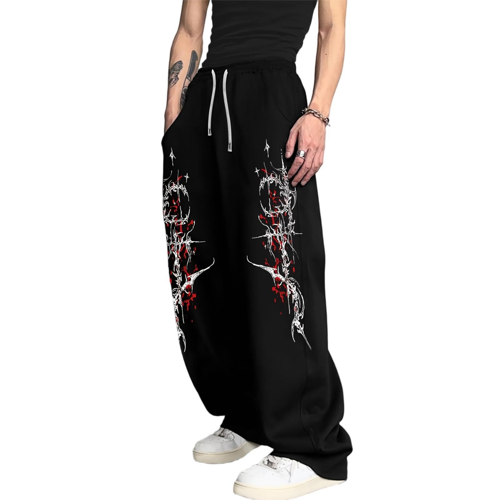 Brand-xrbanime Streetwear Gothic Baggy Joggers Men Y2K Baggy Sweatpants, Oversized Mens Wide Leg Joggers Gym Trousers, Hip Hop Black Wrinkle Resistant Skate Casual Trousers