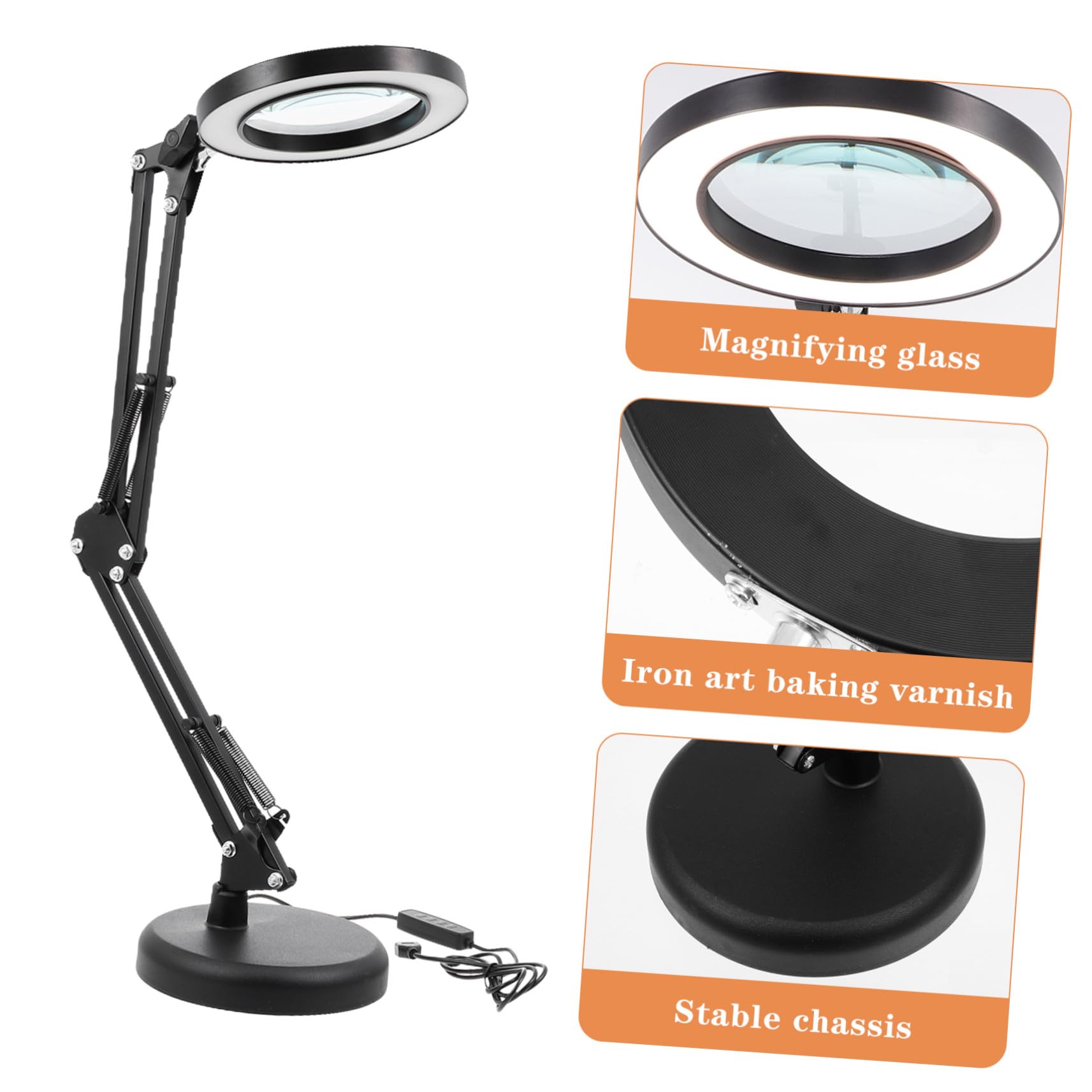 Ipetboom Lámpara de Escritorio LED Lupa y Carga Usb, Luz Regulable Negra de Hierro y Abs para Trabajo de Maquillaje, Lectura y Estudio