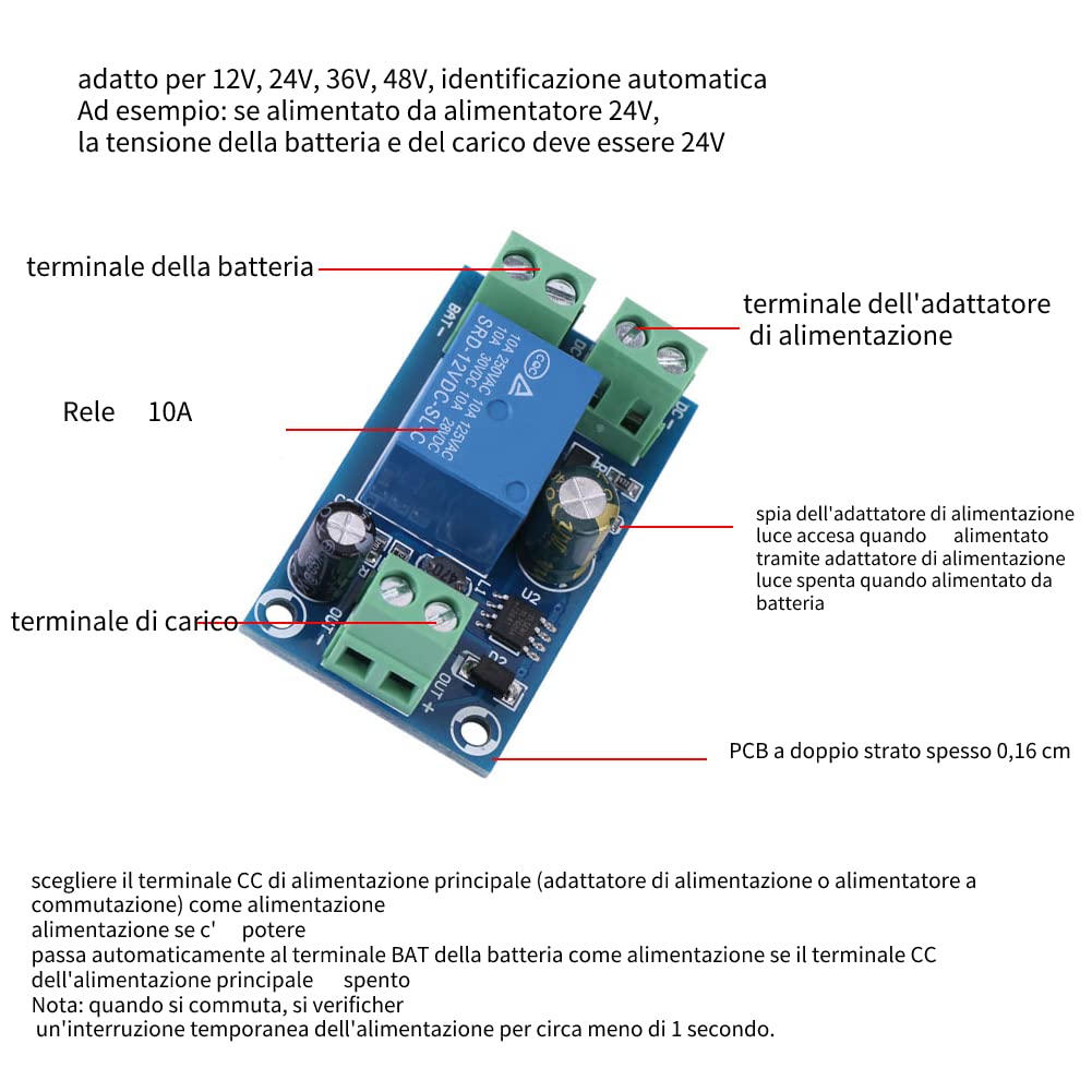 Modulo Interruttore Emergenza DC 5V-48V 10A - Commutazione Automatica Batteria Per Laptop E Incubatrici - Foto 3