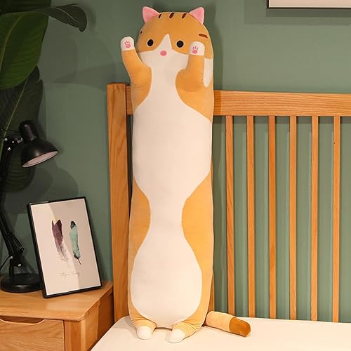 Miniatura 3 de Almohada de felpa larga de gato naranja con animales de peluche suave para dormir, muñeca de juguete de regalo (naranja, 23 pulgadas)