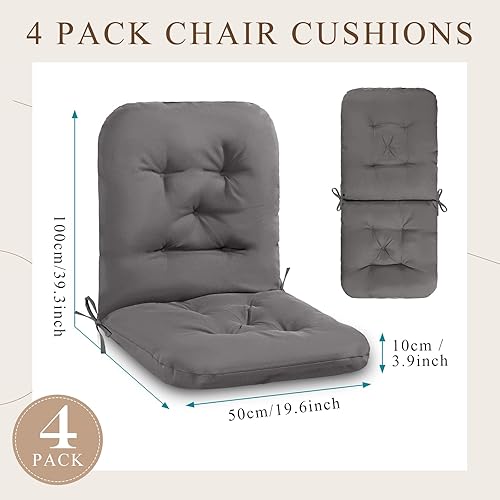 Miniatura 2 de Chunful Paquete de 4 cojines con respaldo copetudo para interiores y exteriores, resistentes a la intemperie, cojines giratorios para sillas de