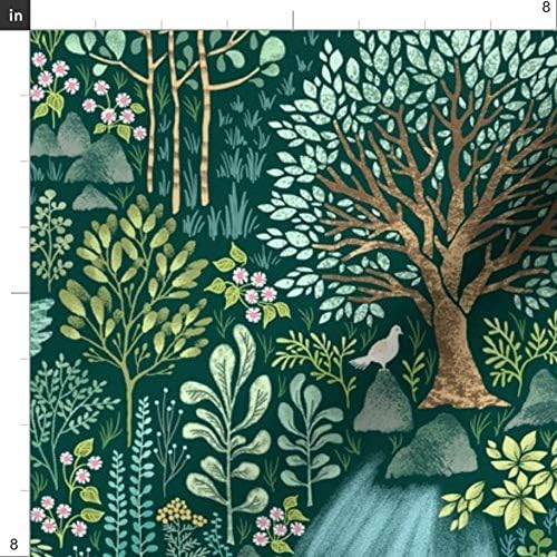 Miniatura 3 de Spoonflower Tela verde esmeralda, naturaleza, árbol, bosque, vida botánica, bosque, decoración de guardería impresa en pétalos, tela de algodón,