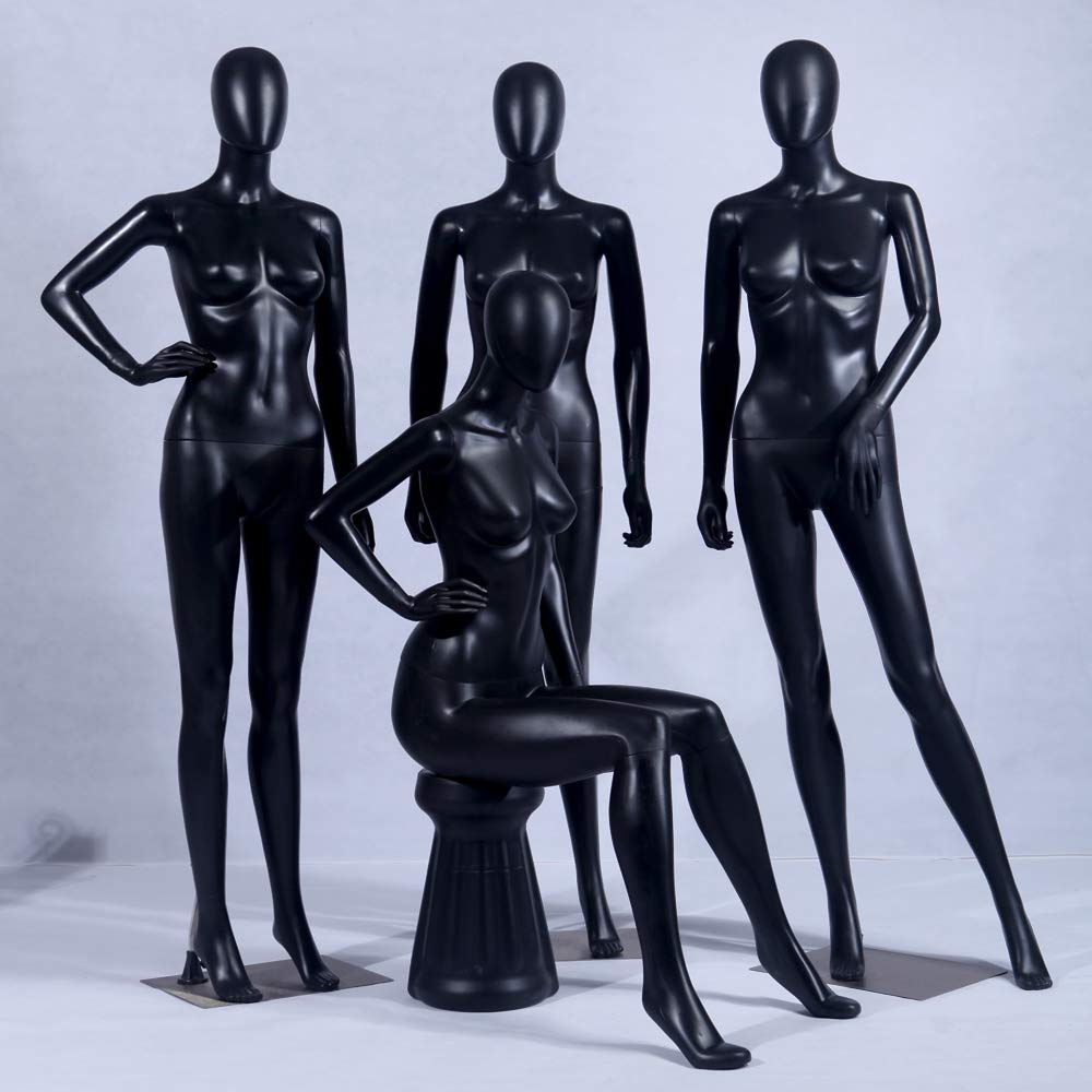 FC-11Black Mannequin de vitrine abstrait avec tête en forme d’œuf sans visage et socle métallique Noir mat