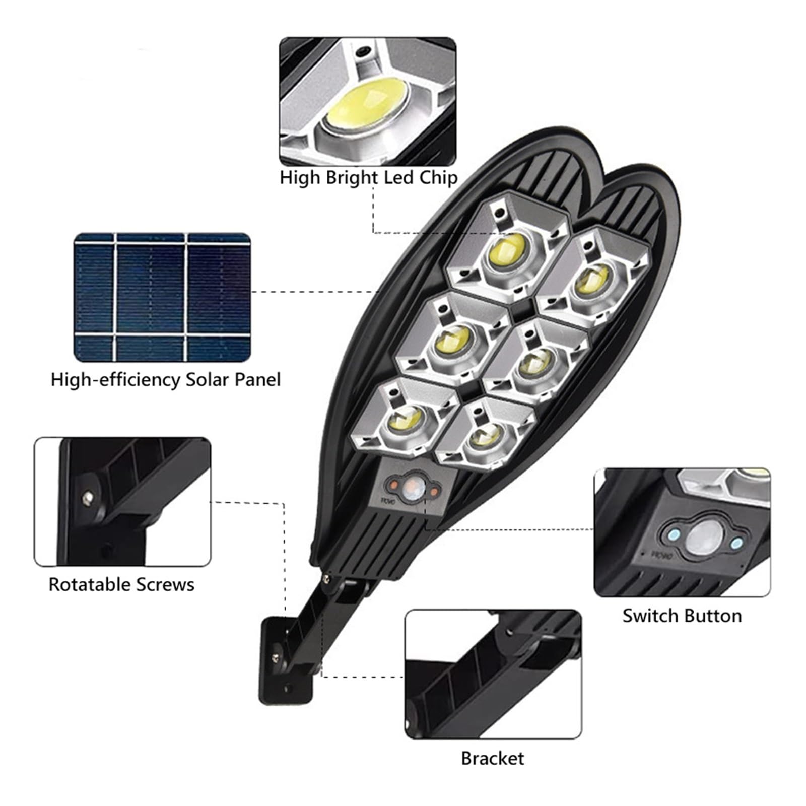 Lampy Solarne ZewnęTrzne, 108COB Solar LED Street Light Outdoor Wodoodporny pilot Czujnik ruchu PIR Lampa słoneczna do ogrodu Yard Security Wall Light Bardzo Szeroki KąT śWiecenia(108COB)