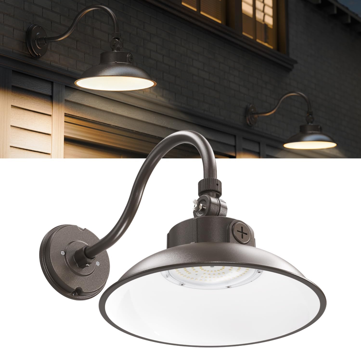 Sunco Dusk to Dawn LED Outdoor Light, Gooseneck Barn Light Outdoor, 6500 LM, Selectable Features, 30W/40W/50W, 3000K/4000K/5000K, Photocell On/Off, Dimmable (0-10V), Wet Rated UL/DLC