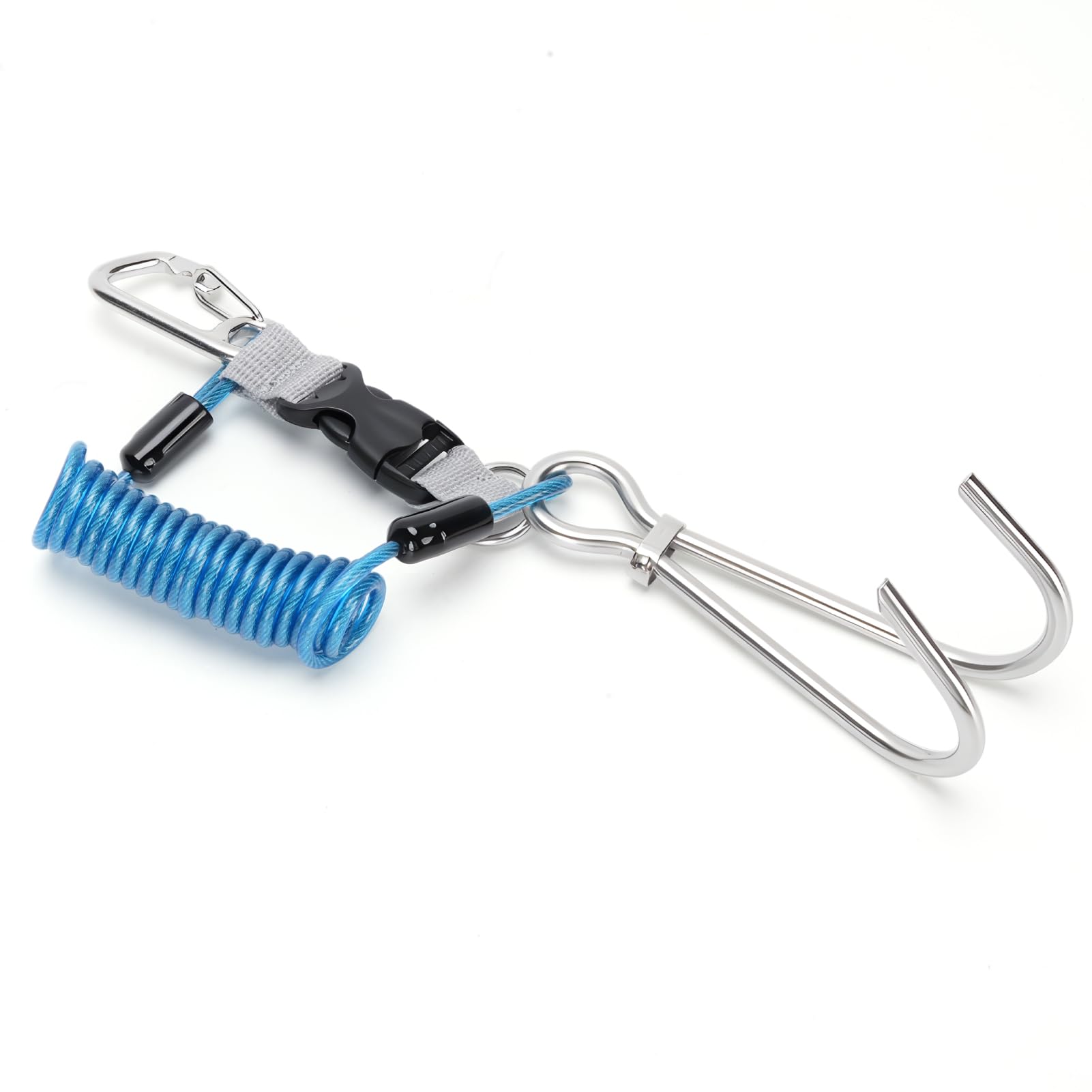 Tbest Riffhaken Tauchen Edelstahl Riffhaken Mit Spiralkabel Scuba Diving Reef Haken Edelstahl Reef Hook Tauchhaken Scuba Safety Zubehör mit Spiral Coil Lanyard Schnellverschluss