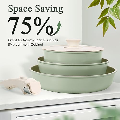 Miniatura 6 de KIKCOIN Juego de ollas y sartenes antiadherentes, juego de utensilios de cocina de cerámica con mango desmontable, juego de utensilios de cocina