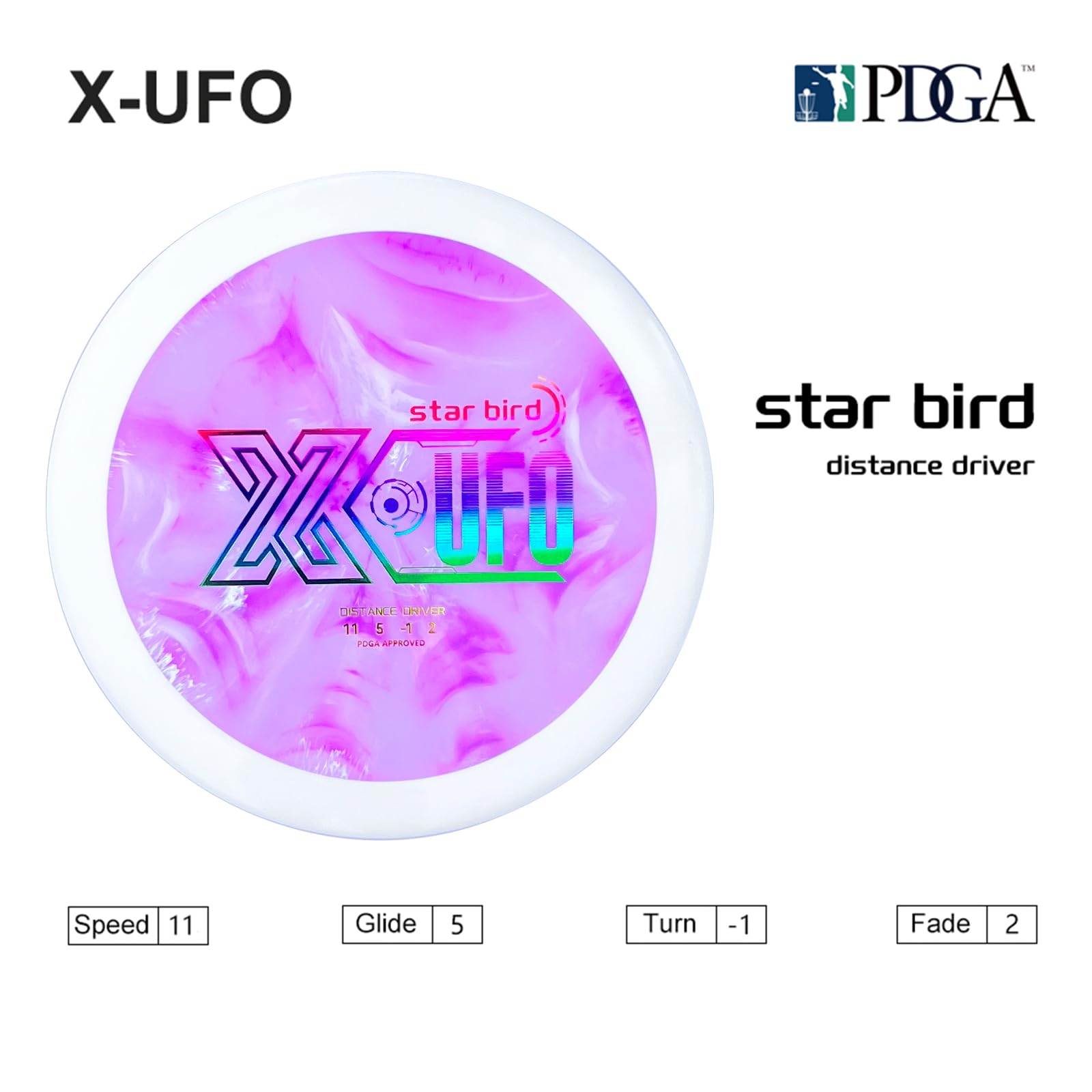 XUFO Star Bird Distance Driver - Innovative Design, Durable Eco-Friendly Construction, Ideal for All Disc Golf Courses and Competitions, PDGA Approved