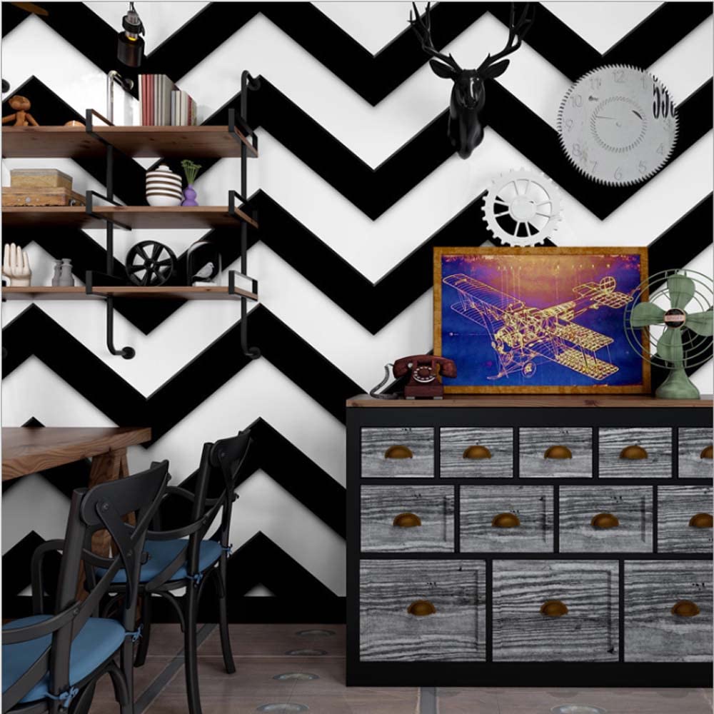 Papier peint PVC 3D rayé noir et blanc moderne grand rouleau mural 5,4 x 9,3 m