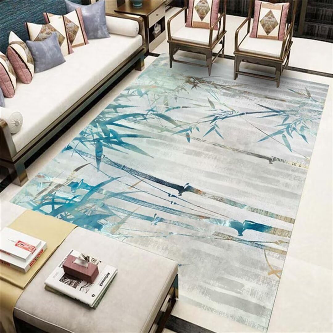Tapis de salon bleu 160x200 cm lavable et rectangulaire pour chambre