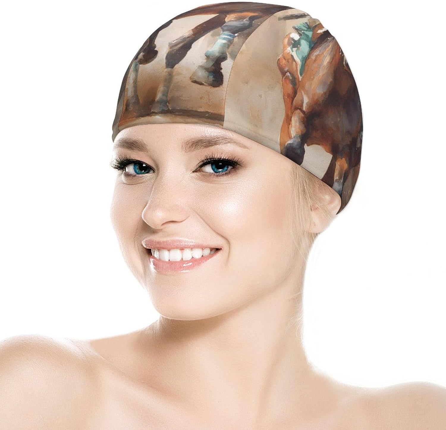 Watercolor Horse Racing Womens Swim Cap for Men Adult Swimming Hat Curly Short Medium Long Hair