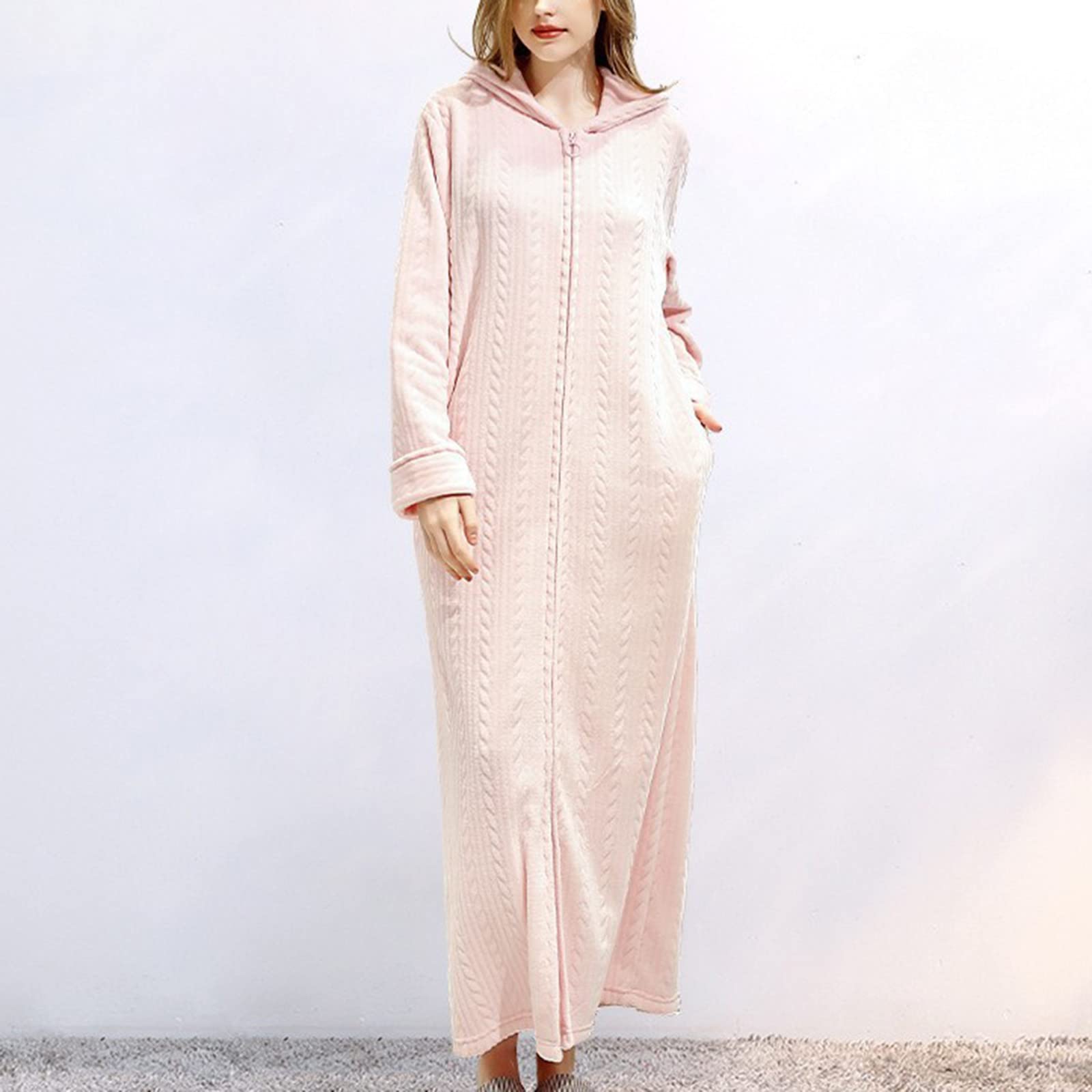 Generisch Peignoir Femme Pyjama Flanelle Épaissir Long Manteau Homewear Pyjama Femme