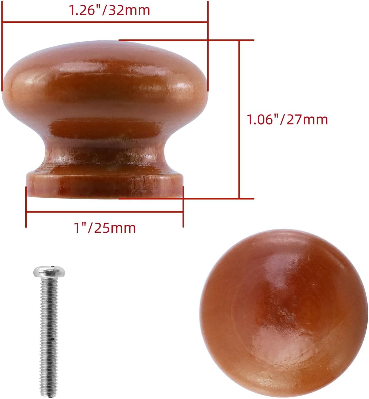 Bitray Round Mushroom Shape Wood Knobs Light Brown Wooden Cabinet Knobs Drawer Pulls -8pcs