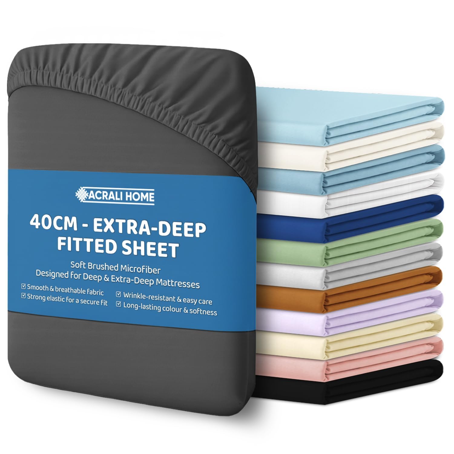 Acrali Home Gray Single Fitted Sheet - Bottom Sheet For Single Bed With 40Cm Extra Deep Fit Pocket- Hotel Quality Soft Microfiber Bedsheet - Breathable Shrinkage And Fade Resistant