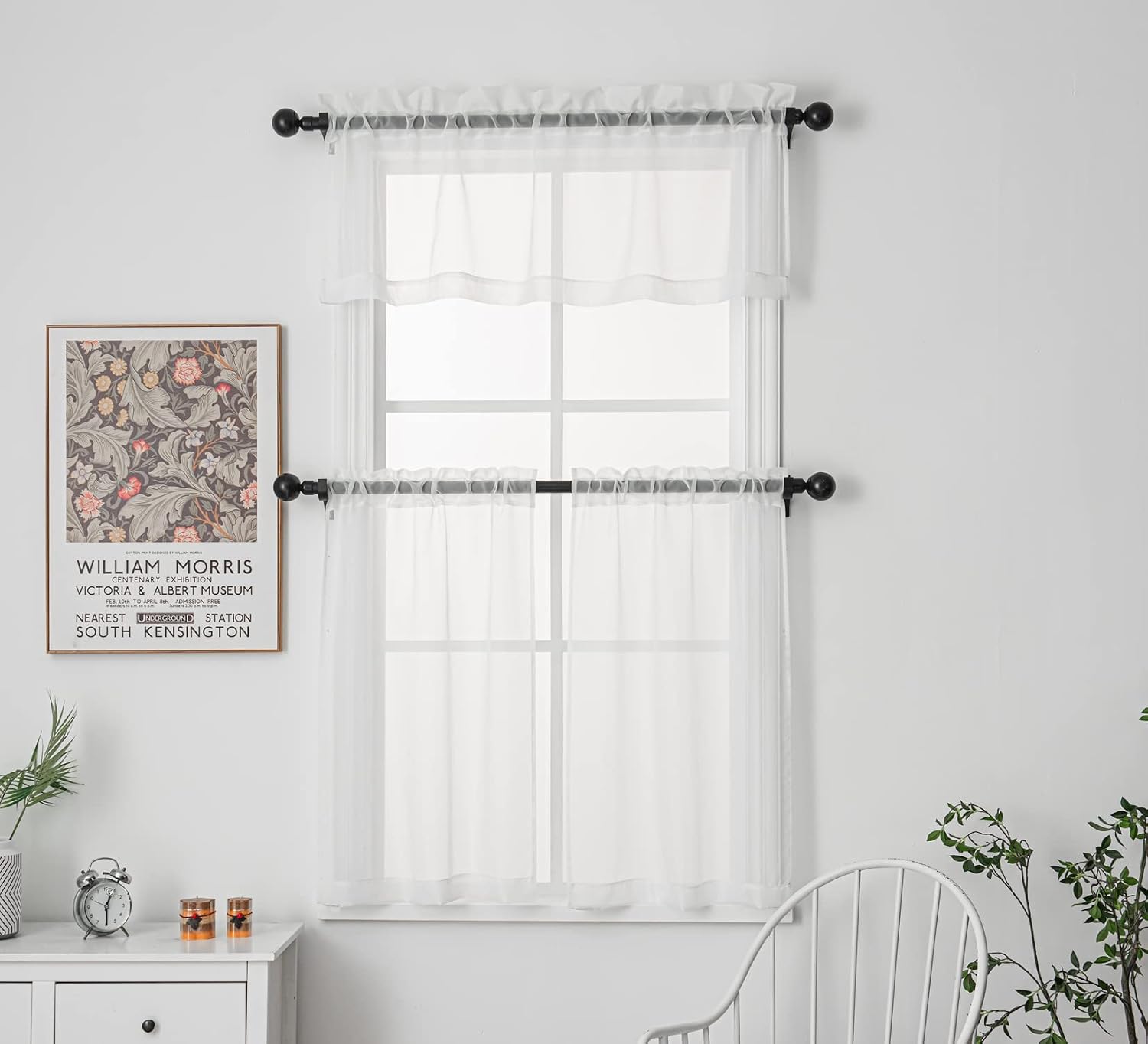 PI Ivory Sheer Valance Tier Curtains 18 inch Length, Voile Small Window Valance for Kitchen/Café Tier Rod Pocket 1 Panel (Ivory, W52XL18)