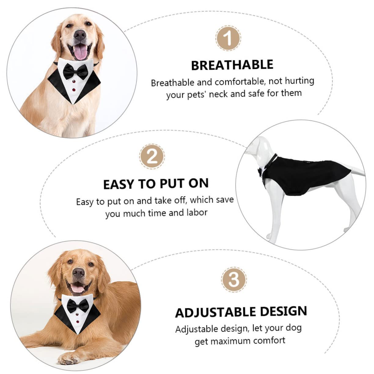 INOOMP 2juegos Disfraz Formal para Perro Pajarita y Bandana Conjunto De Esmoquin Elegante para Mascotas Traje De Comodo y Ligero para Eventos Especiales y Celebraciones Talla