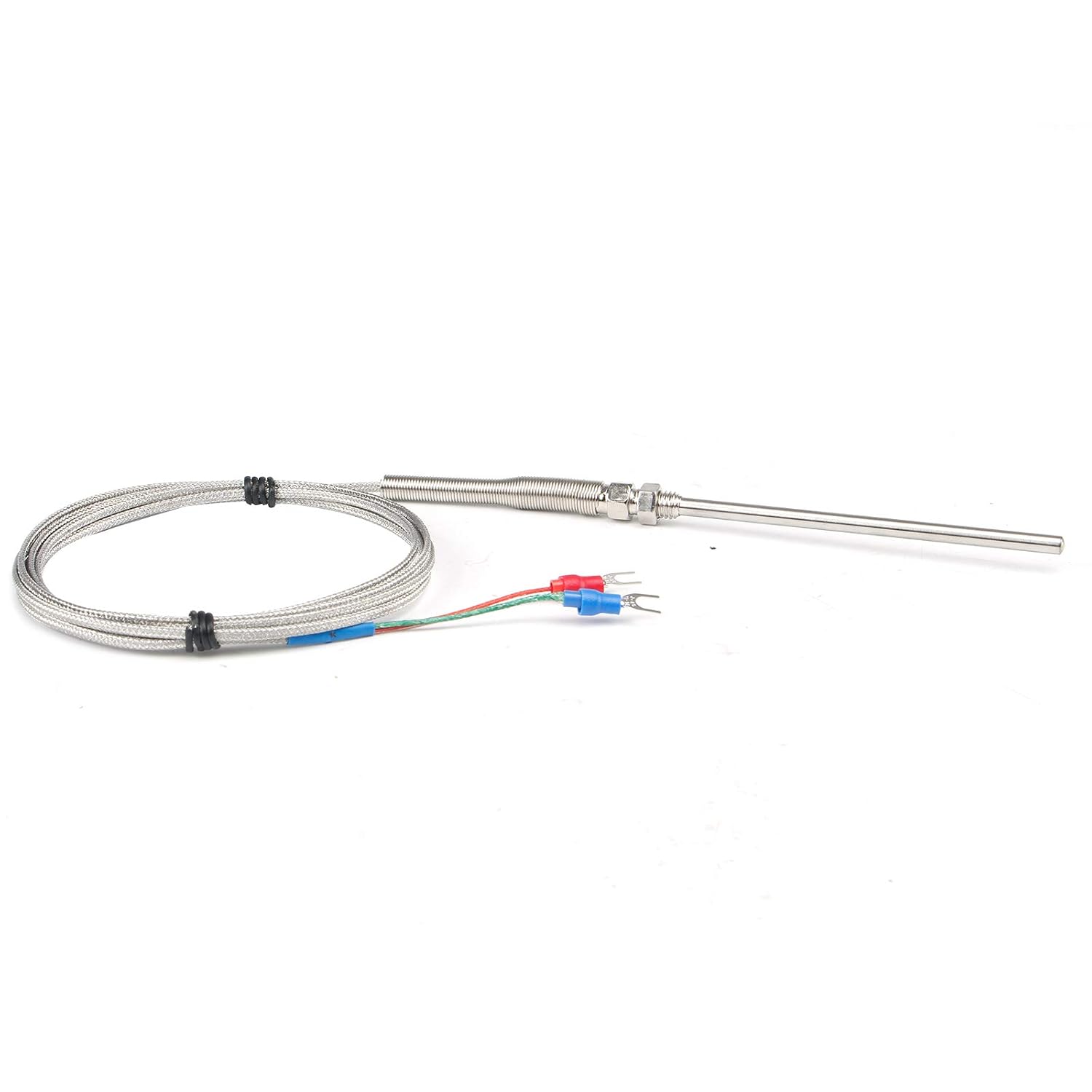 K-Type Thermocouple Temperature Sensors 0~600℃，2M/6.6Ft Wire Probe Length 100mm Two Wire 100×5mm Stainless Steel Probe Temperature Detector Temperature Gauge