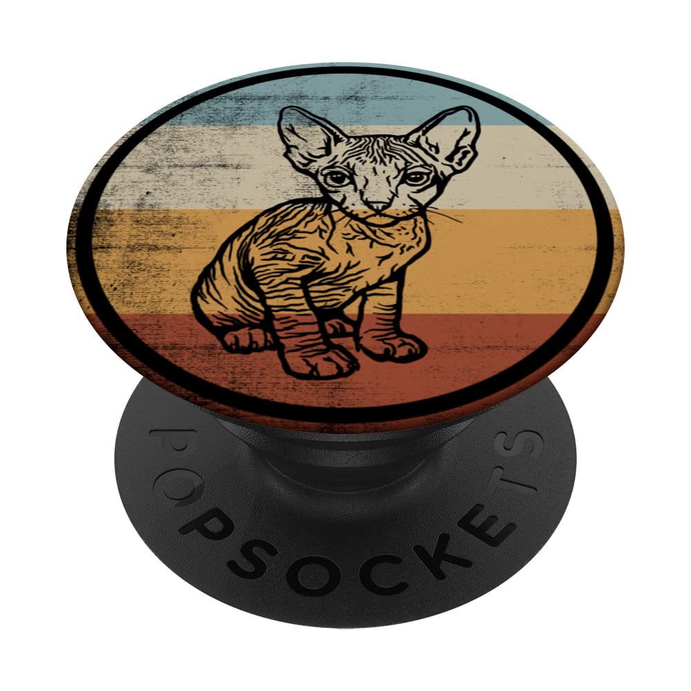 Retro Vintage Design Sphynx Cat PopSockets Swappable PopGrip, Black