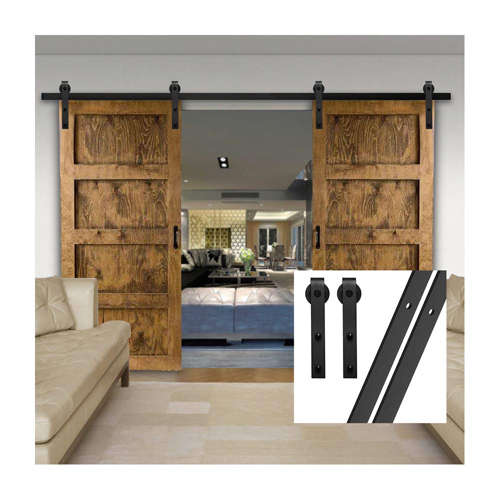 Gifsin Black 9Ft/274Cm Sliding Barn Door Sliding Door Kit Barn Door Hardware For Double Door,J-Shaped Hanger
