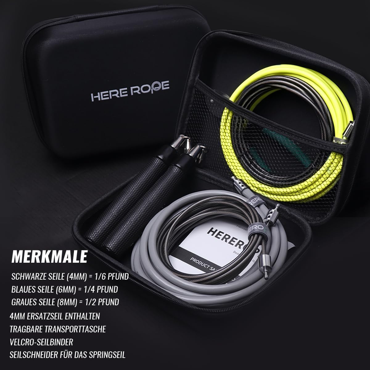 Hererope 3-in-1 Gewichtetes Springseil, Austauschbare Gewichte 1/6lb, 1/4lb, 1/2lb, 360-Grad-Rotation, Verstellbare Länge, Ergonomischer Ledergriff