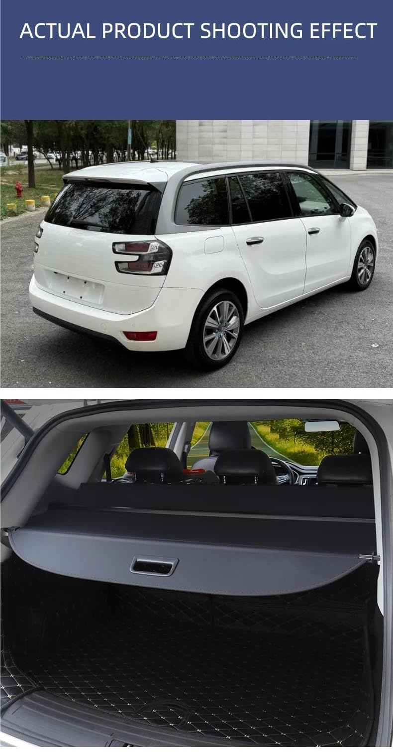 Plage Arrière pour Citroën pour Grand C4 pour Picasso 7 Places 2014-2018 Coffre Rétractable Couverture De Chargement Confidentialité(Cuir)