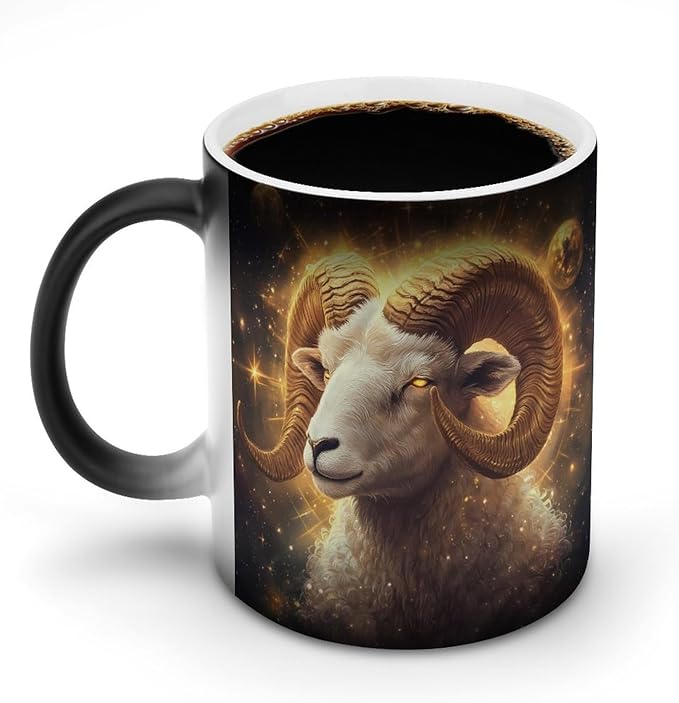 Zodiac Sign Aries Golden Color Changing Mug 12 Oz Ceramic Heat Sensitive Coffee Cup With Handle Customized Gifts
