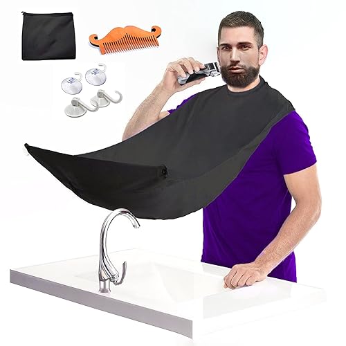 Delantal de barba para barba, babero para barba para afeitado y recorte, babero para recortar barba para hombres, kit de babero de 7 piezas con paño