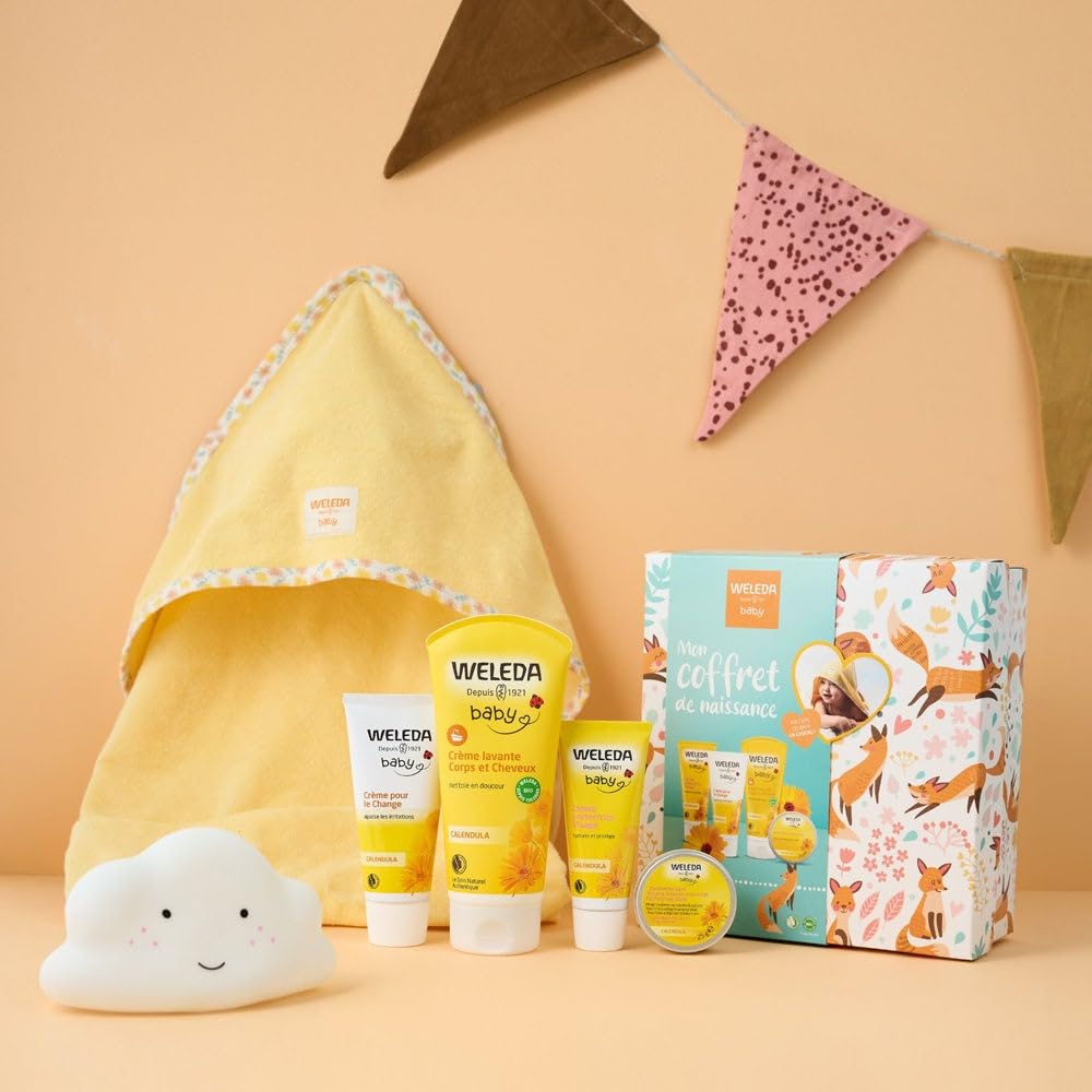 WELEDA - Cofanetto regalo nascita - Cura delicata del bambino - Per il WC quotidiano - Pulisce & protegge - NATRUE - 200 ml + 75 ml + 50 ml + 25 g