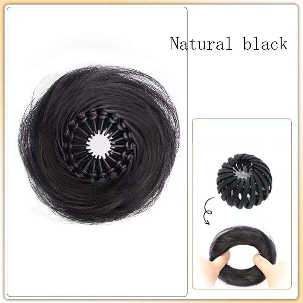 Expandable Bun Hair Piece Ponytail Extensions Synthetic Donut Updo Hairpiece Hair Bun Holder Stretchy Clip Ring(Natural black) - Image 2