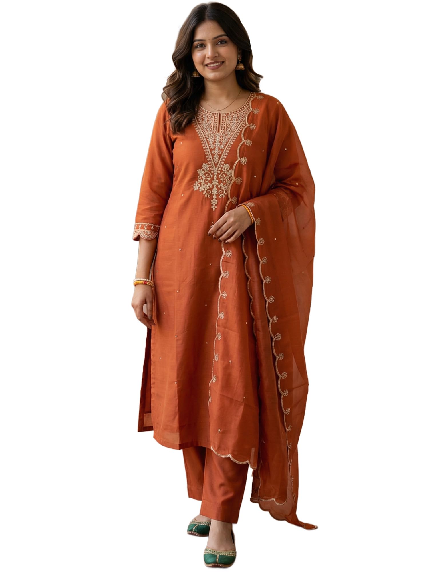 indo era Women's Embroidered Rayon Viscose Straight Kurta Pant with Dupatta Set-picture-59