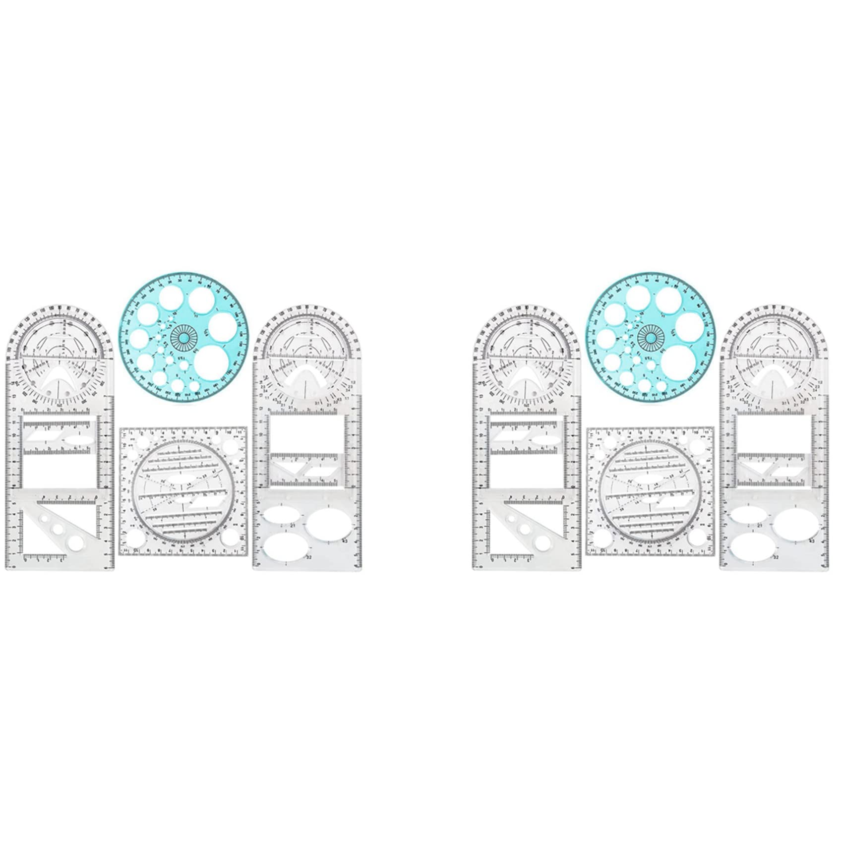 Jnchdghwa Transparent 8 Pcs Multifunctional Geometric Ruler Drawing Tools Plastic Ruler Set Mathematics Measuring Circle Drawing Rulers