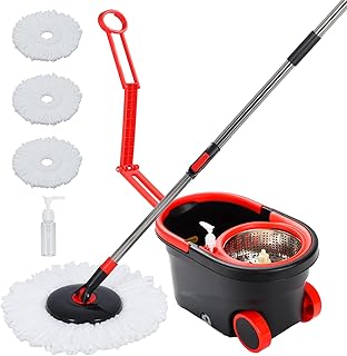 Spin Mop and Bucket, Mop Set with Bucket On Wheels with 3 Microfiber Mop Refills, Stainless Steel 61