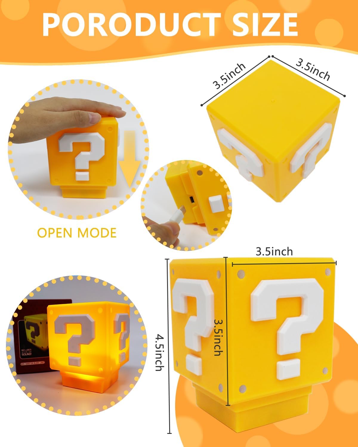 Toys Night Light for Kids with Game Sound Super Question LED Night Table Lamp Square Illusion for Bedside Lamp Light Equipped Room Decor Merchandise Present for Kids and Fans
