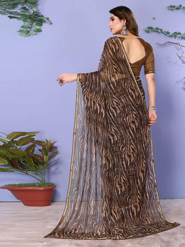 Image of SIRIL Women's Lace & Printed Chiffon Saree with Unstitched Blouse Piece