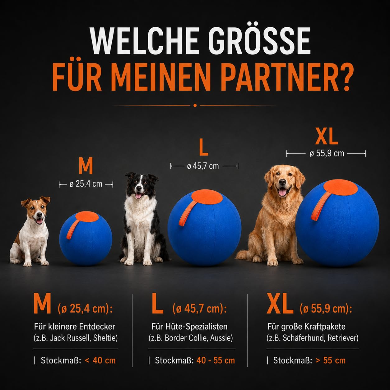 Herding Ball für Hunde Bissfest - Hütespielball Hundespielzeug Groß für Hütehunde, Schäferhunde & Aussies - Robuster Hundeball mit Stoffbezug & Tragegriff, Geeignet für Garten & Pool (C,55 cm)