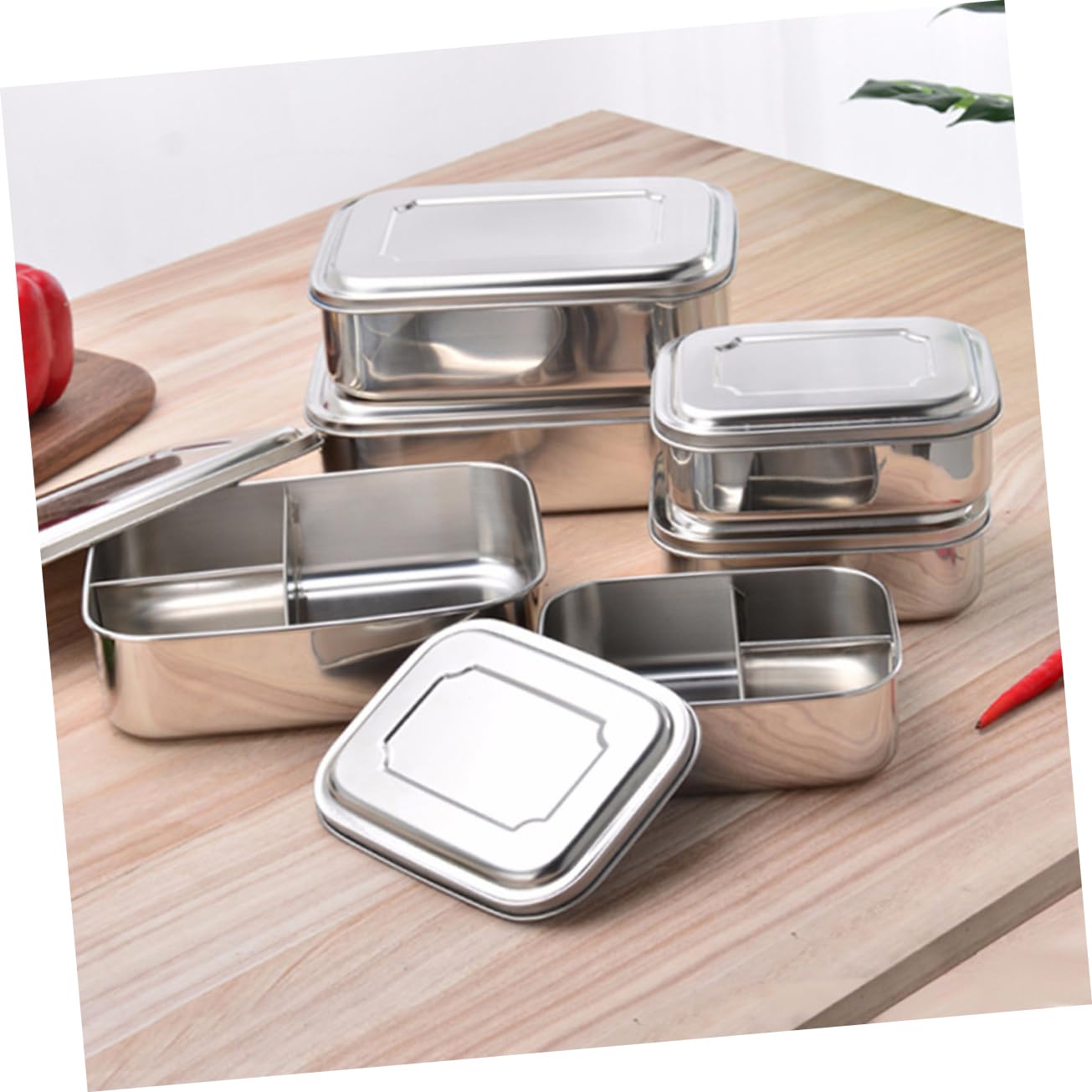 BESTYASH Lunch Box in Acciaio Inox a 3 Scomparti per Picnic e Snack | Argento, Facile da Pulire e Lavabile in Lavastoviglie, per Frutta e Merenda