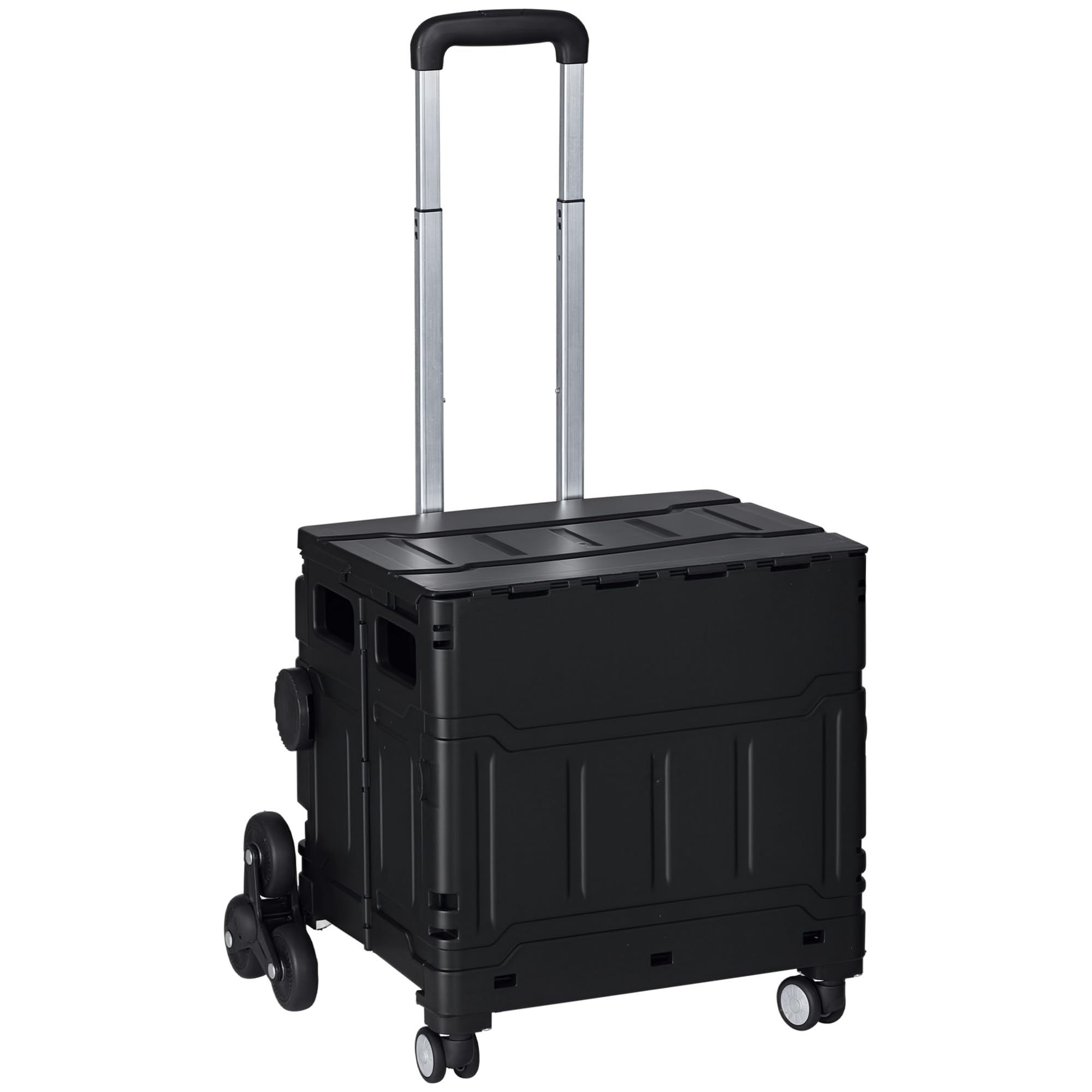 HOMCOM Wózek zakupowy składany, do schodów, 52x48x100 cm, czarny | Z kółkami, pokrywą, teleskopowym uchwytem, wózek na zakupy, do 80 kg, 51L kosz, z aluminium