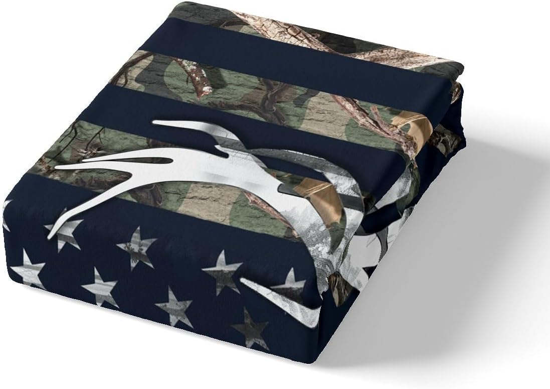 Camouflage USA Flag Comforter Cover Full Size, Green Camo Grey Deer Antlers Trees Print Natural Duvet Cover Set for Girls Teens Xmas Gift, American Flag Bedding Set with 2 Pillowcases (No Comforter) - Image 5