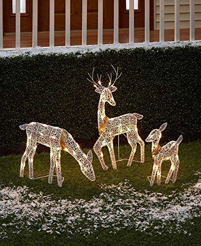 The Lakeside Collection 3D Christmas Prelit 3 pc Reindeer Set, Doe, Fawn, and Buck Outdoor Yard Decoration