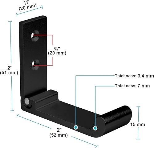 Miniatura 2 de heneng 10 ganchos plegables de aleación de aluminio de 2 x 2 pulgadas, ganchos sólidos negros, carga máxima de 44 libras, 1/8 pulgadas de grosor