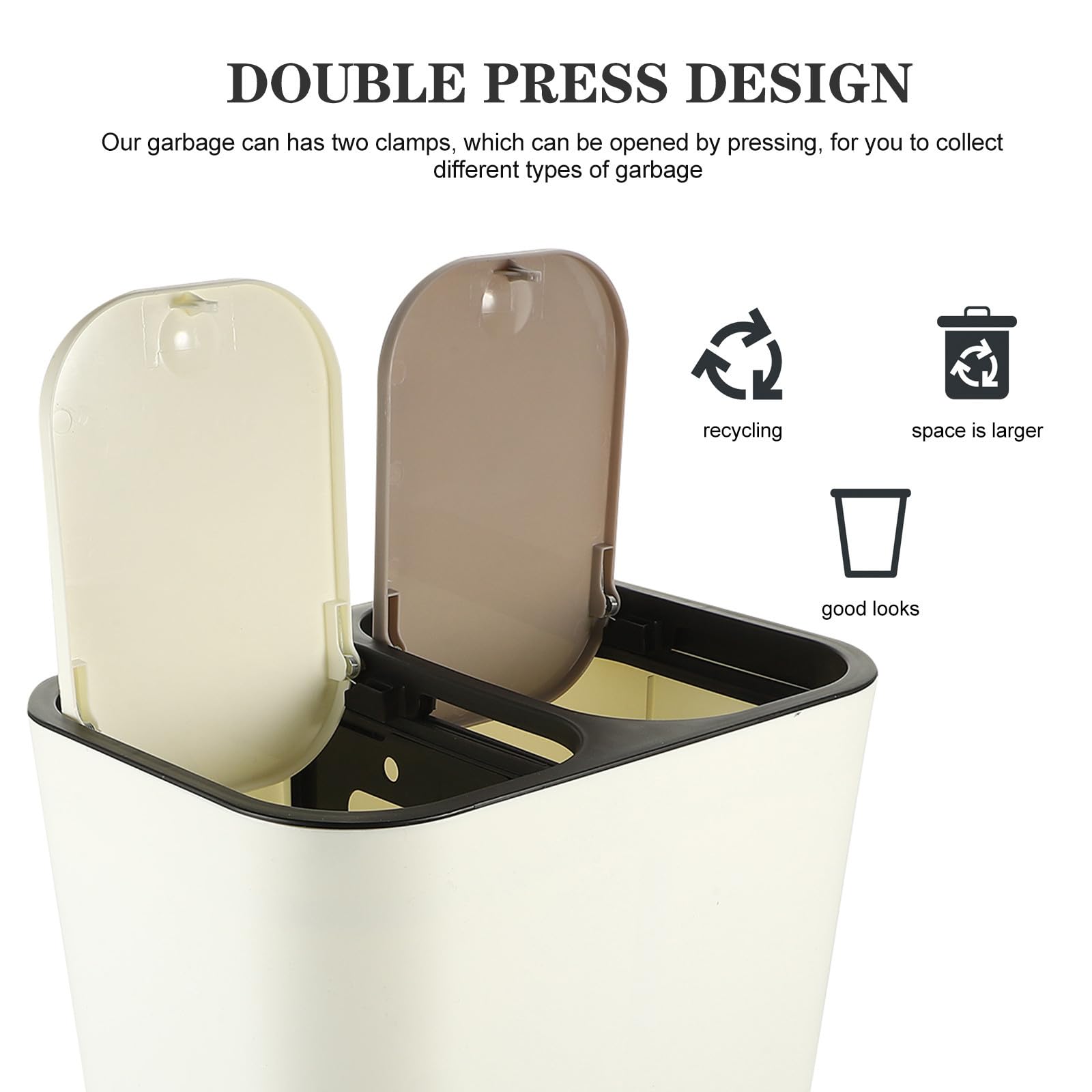 GANAZONO Doble Compartimento de Pp Blanco Diseño Simple y Versátil para Cocina y Hogar Tapa y Función de Pulsador