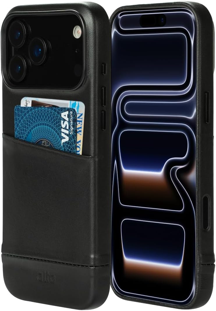 alto Leather Card Case Compatible with iPhone 17 Pro Max 2025, Metro Series Italian Leather Wallet Card Holder Shockproof Case (iPhone 17 Pro Max, 6.9 inch, Raven Black)