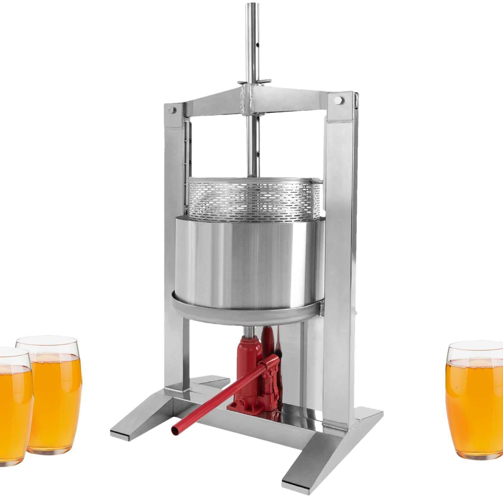 5.28 Gallon Heavy-duty Hydraulic Fruit Wine Apple Press Cross-beam Stainless Steel Fruit and Wine Press Manual Juice Crusher & Stemmer for Wine Grape Making with Leaky Bucket & Splash-proof Bucket