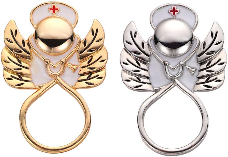 HANRESHEhanreshe Caduceus Brooch Pins 2 Pieces Medical Jewelry Gift for Doctor/Nurse/Medical Student Rod Of Asclepius Emergency Crystal Brooch Silver Gold Color (Wing Brooch)